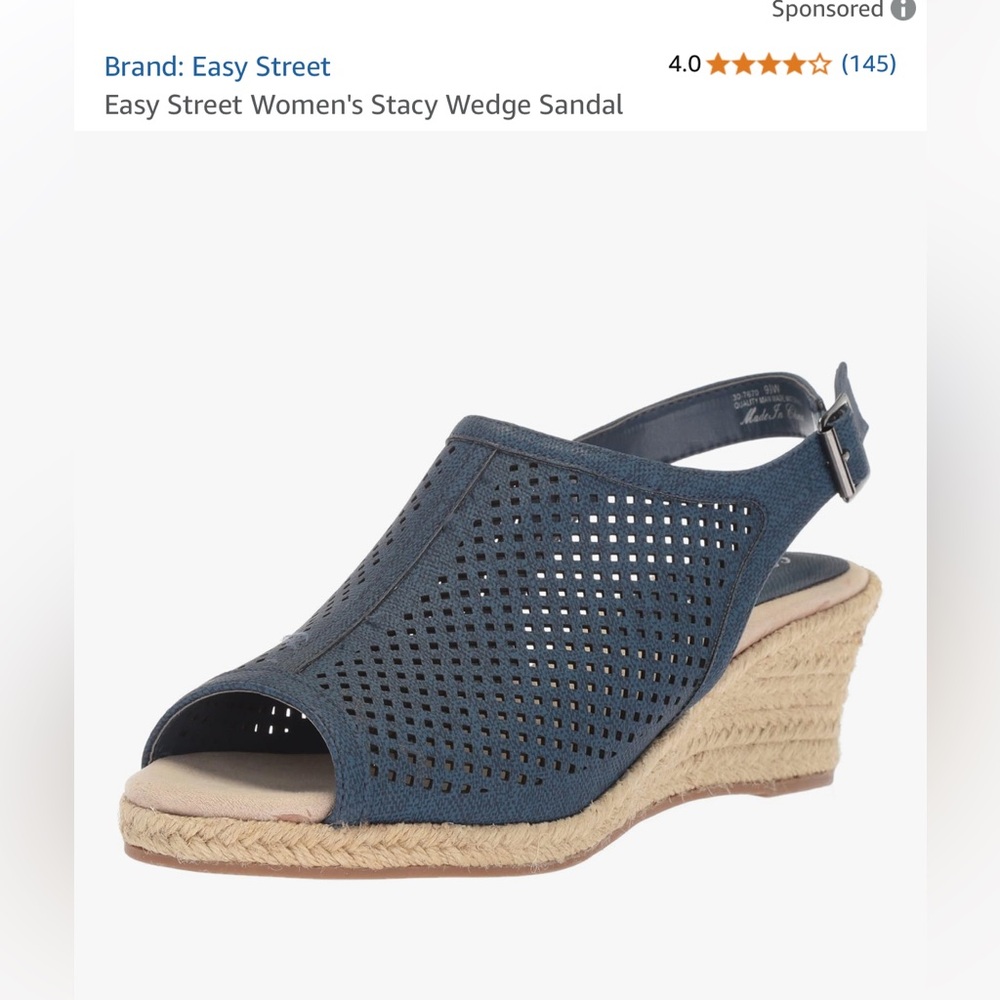 Easy Street Stacy Blue Wedge Sandals with Perforated Design size 8 VGUC